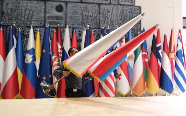 Preparations under way at the President's Residence in Jerusalem on January 20, 2020, for a state dinner for world leaders attending the World Holocaust Forum events marking the 75th anniversary of the liberation of Auschwitz. (Courtesy: Alon Fargo)