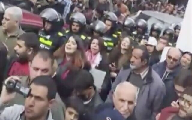 Jordanians protest in the capital Amman against the natural gas deal with Israel, January 17, 2019. (Screen capture: Twitter)