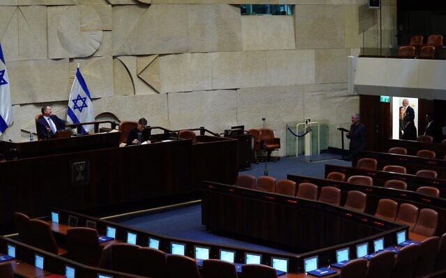 MKs vote one by one in the Knesset plenary to form four committees including the Coronavirus Committee, March 24, 2020. (Adina Veldman/Knesset)