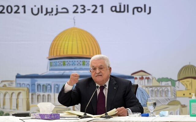 Palestinian Authority President Mahmoud Abbas addresses a meeting of Fatah's Revolutionary Council in a speech that was broadcast on Wednesday, June 23, 2021 (WAFA)