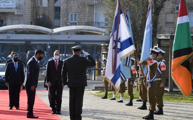 The UAE's first ambassador to Israel, Mohammad Mahmoud Al Khajah, arrives to presents his credentials to President Reuven Rivlin in Jerusalem on March 1, 2021. (Mark Neyman/GPO)