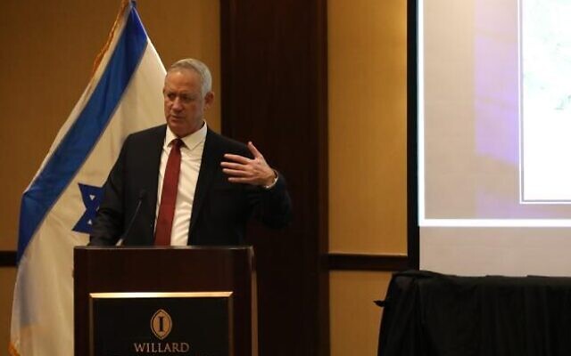 Defense Minister Benny Gantz in Washington, December 9, 2021. (Shmulik Almany/Defense Ministry)