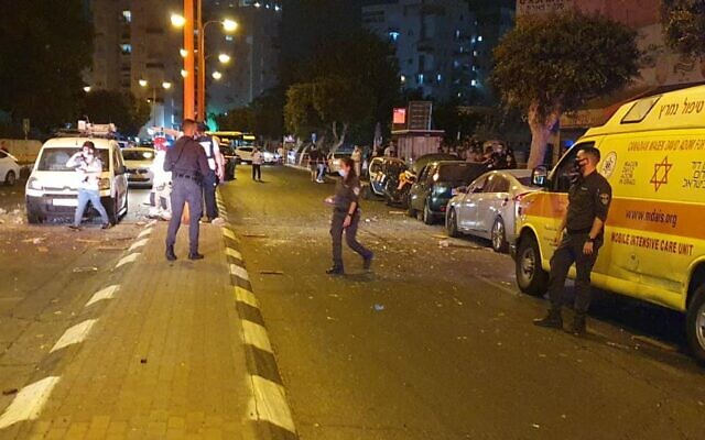 Illustrative: Emergency services respond to a rocket attack from the Gaza Strip in the city of Ashdod on September 15, 2020. (Magen David Adom)